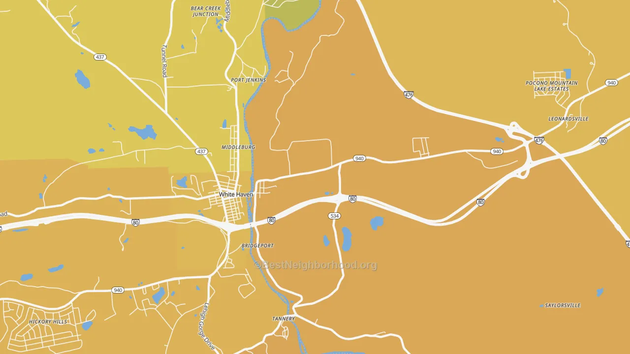 Map of the best neighborhoods in the East Side area, with better matches in green and worse matches in red