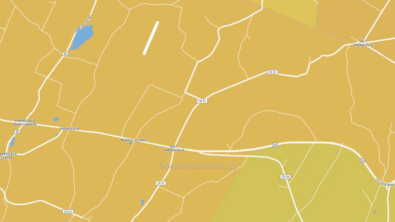Map of the best neighborhoods in the East Springfield area, with better matches in green and worse matches in red