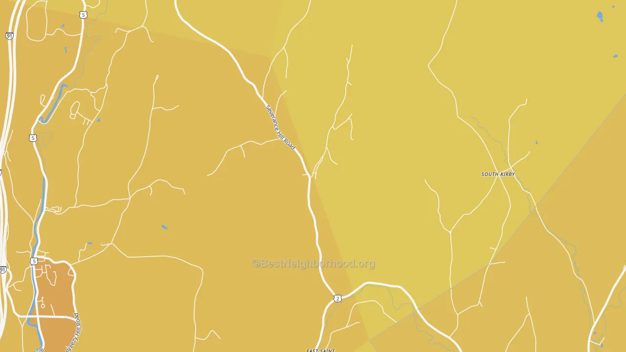 Map of the best neighborhoods in the East St. Johnsbury area, with better matches in green and worse matches in red