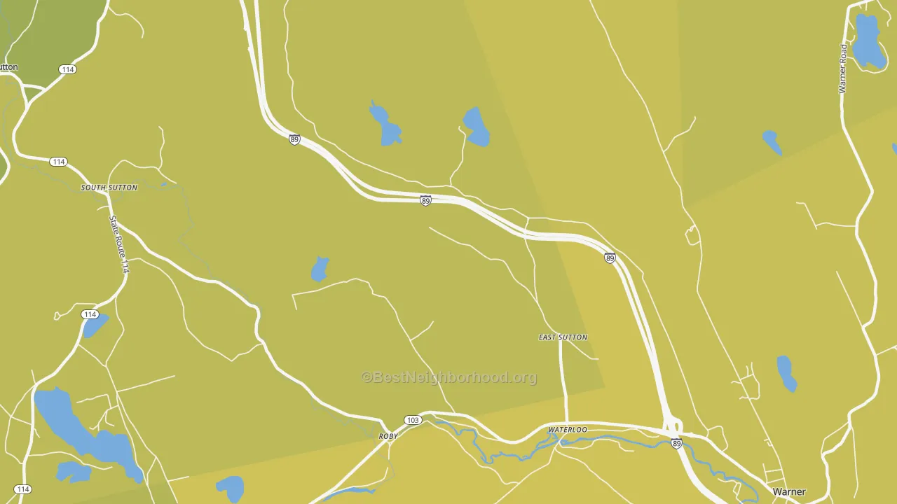Map of the best neighborhoods in the East Sutton area, with better matches in green and worse matches in red