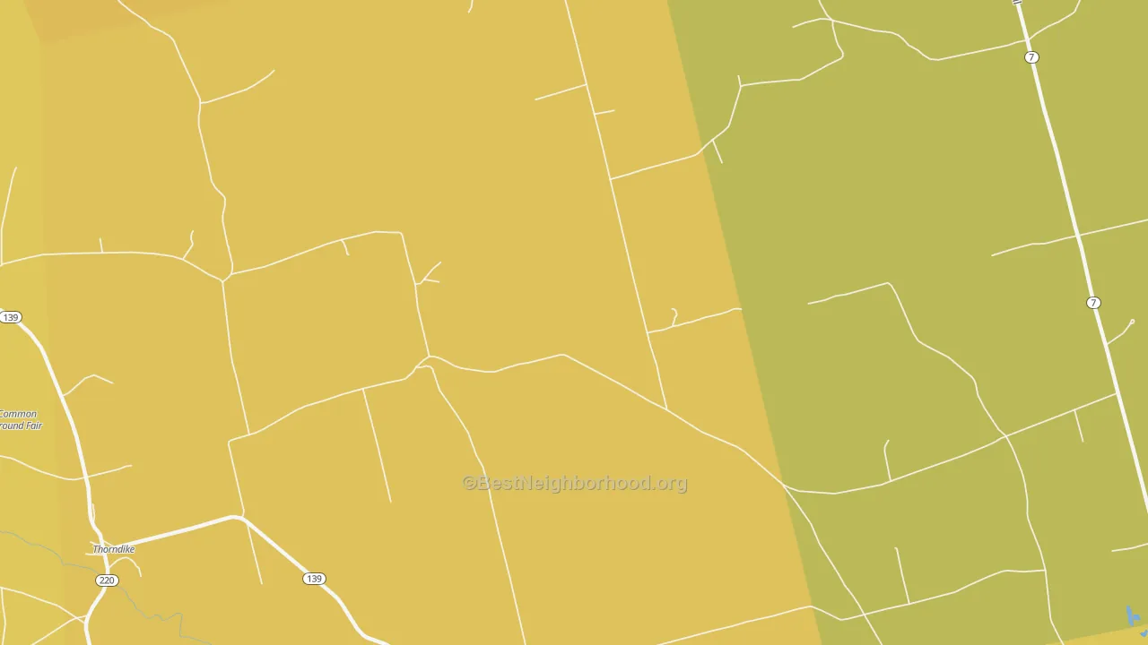 Map of the best neighborhoods in the East Thorndike area, with better matches in green and worse matches in red