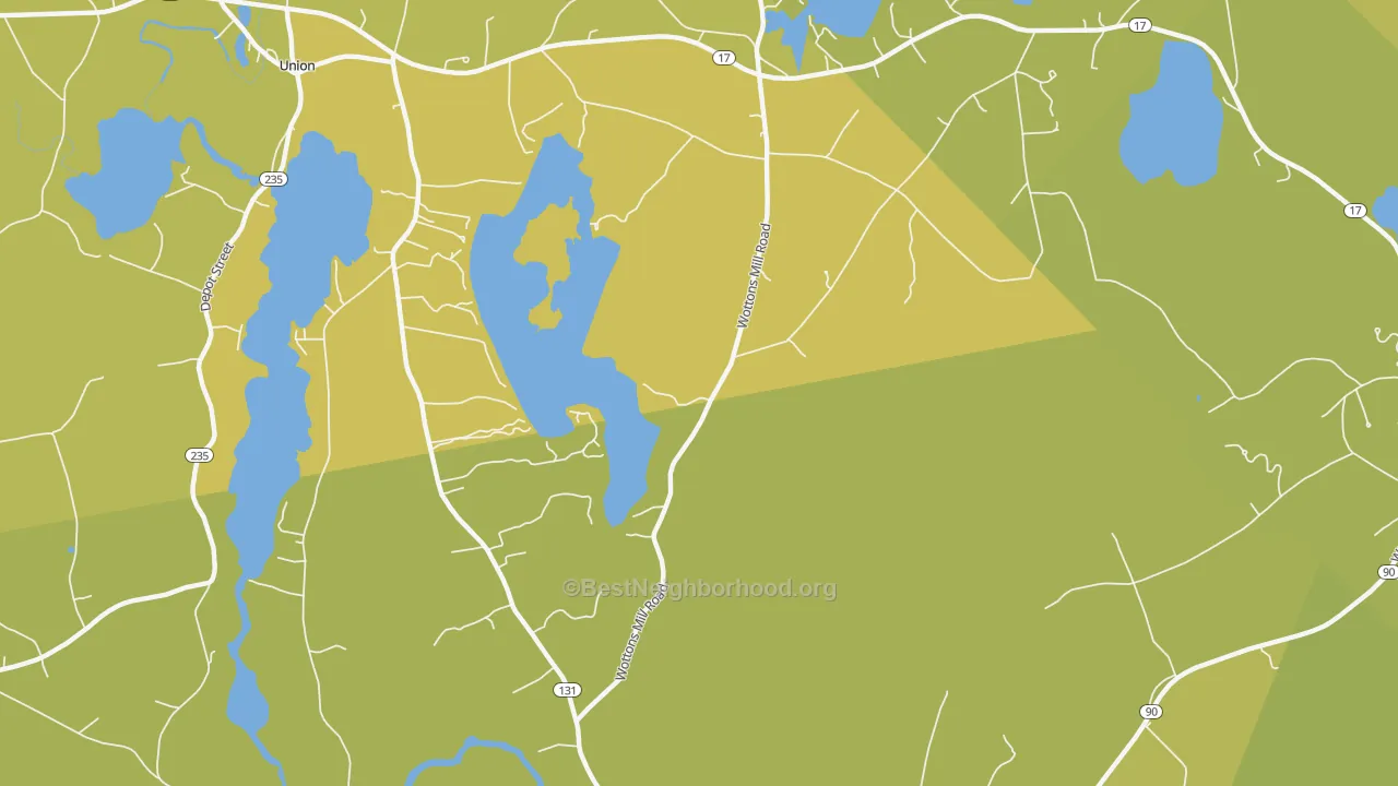 Map of the best neighborhoods in the East Union area, with better matches in green and worse matches in red