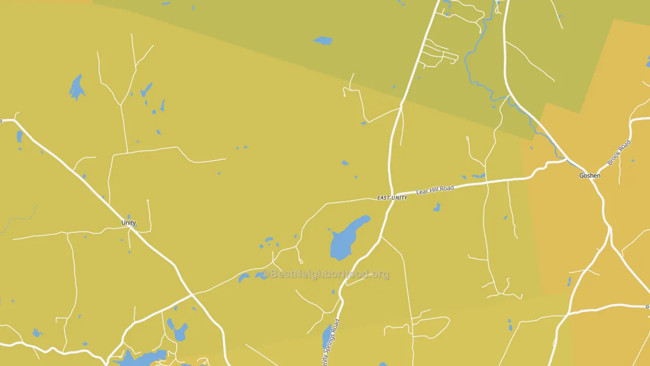 Map of the best neighborhoods in the East Unity area, with better matches in green and worse matches in red