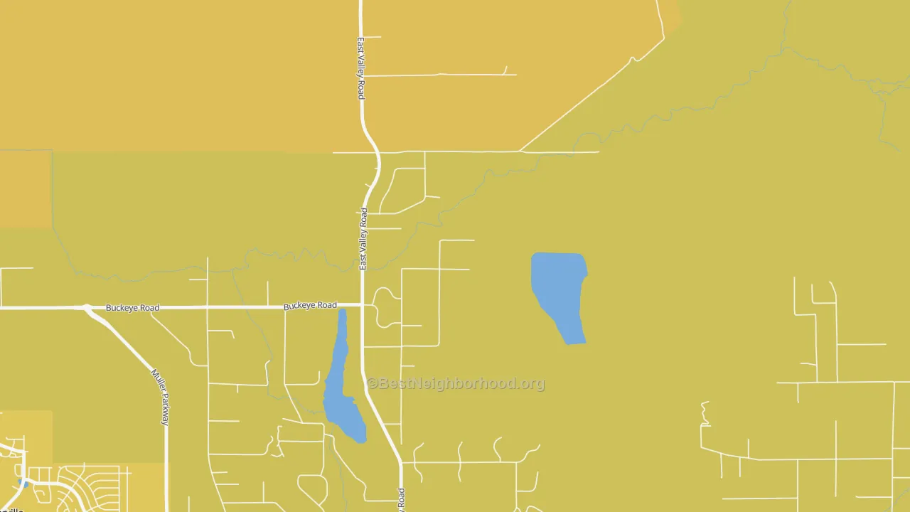 Map of the best neighborhoods in the East Valley area, with better matches in green and worse matches in red