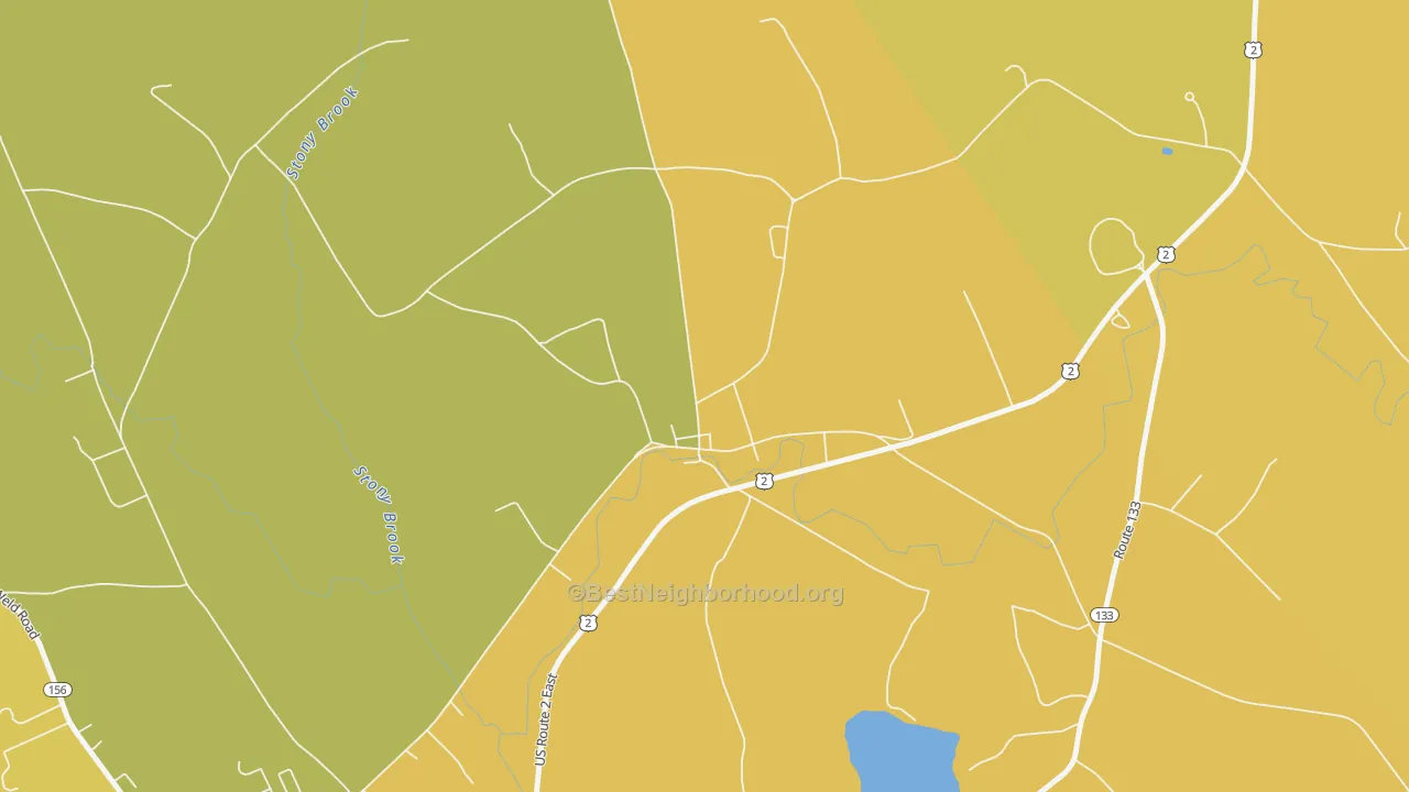 Map of the best neighborhoods in the East Wilton area, with better matches in green and worse matches in red