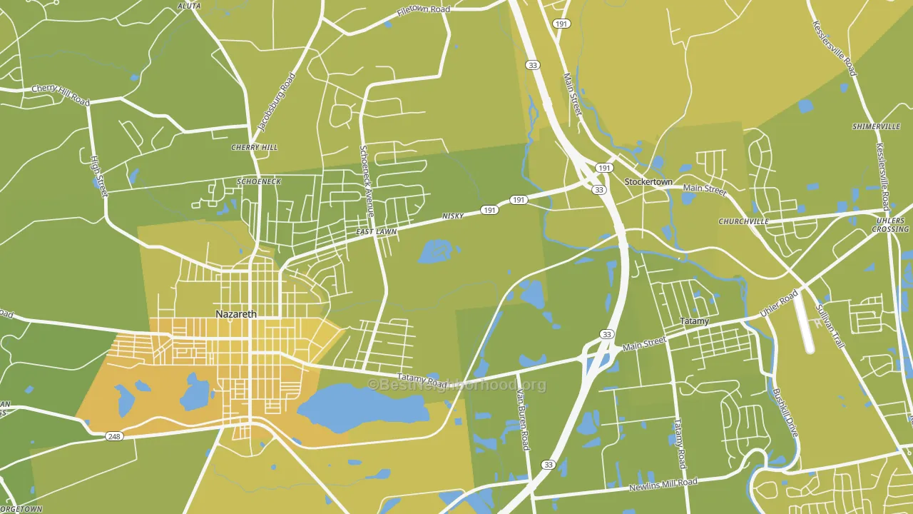 Map of the best neighborhoods in the Eastlawn Gardens area, with better matches in green and worse matches in red