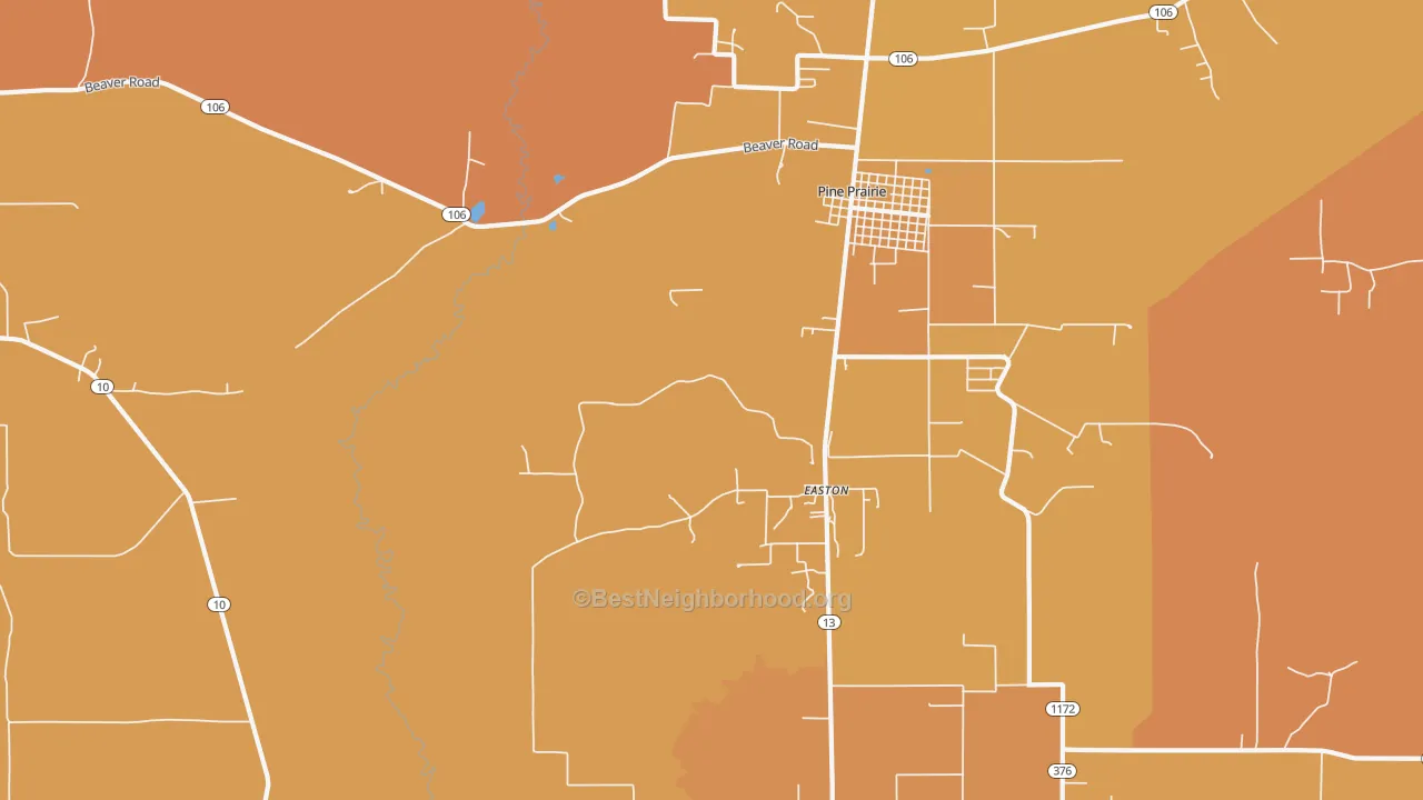 Map of the best neighborhoods in the Easton area, with better matches in green and worse matches in red