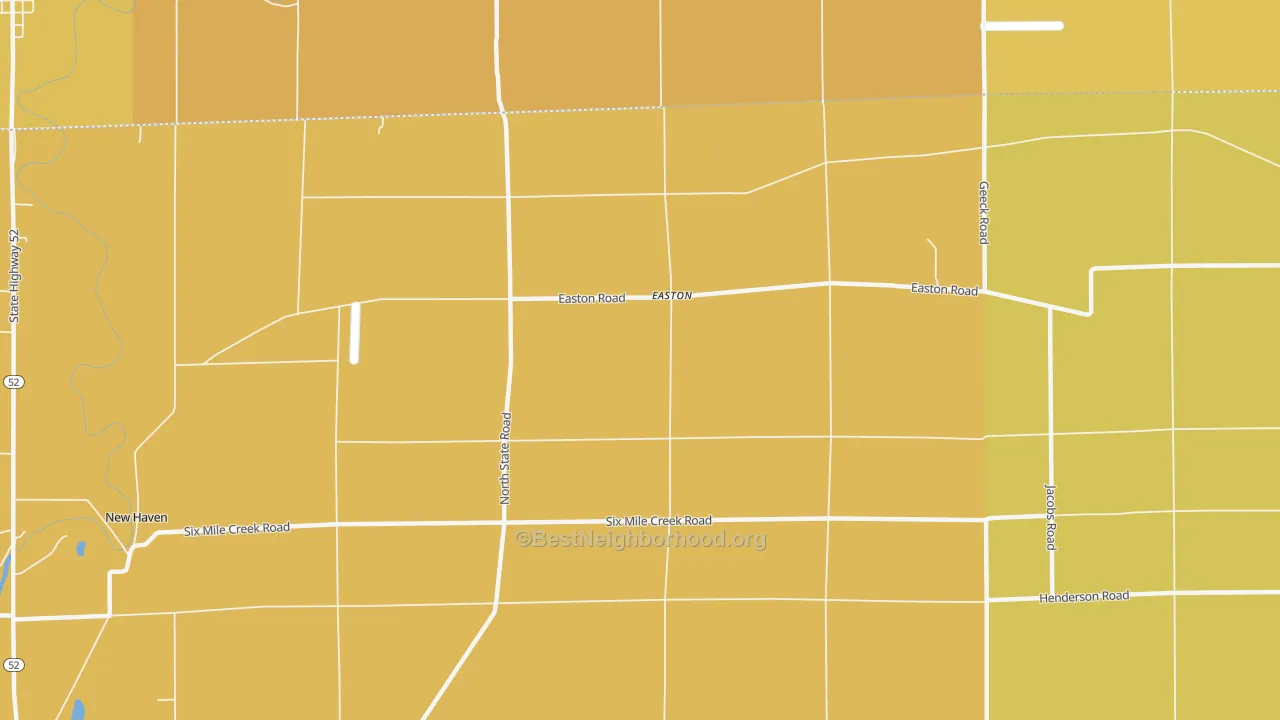 Map of the best neighborhoods in the Easton area, with better matches in green and worse matches in red