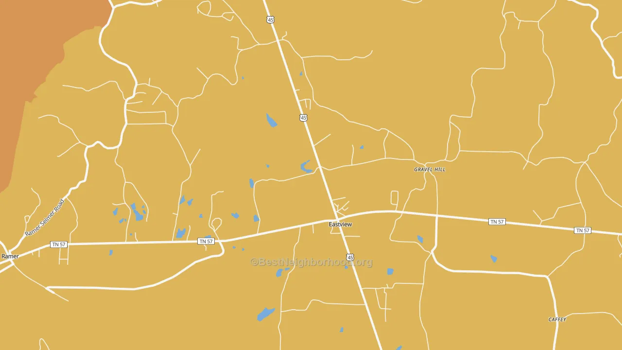 Map of the best neighborhoods in the Eastview area, with better matches in green and worse matches in red