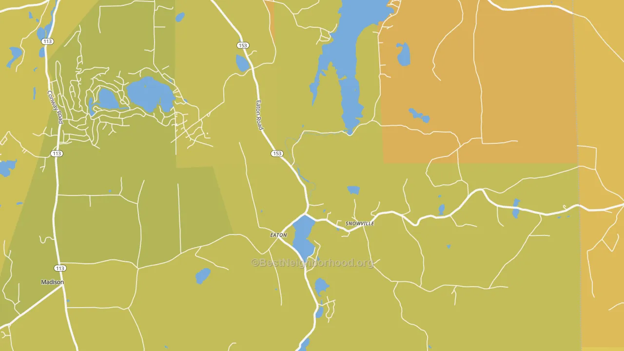 Map of the best neighborhoods in the Eaton Center area, with better matches in green and worse matches in red
