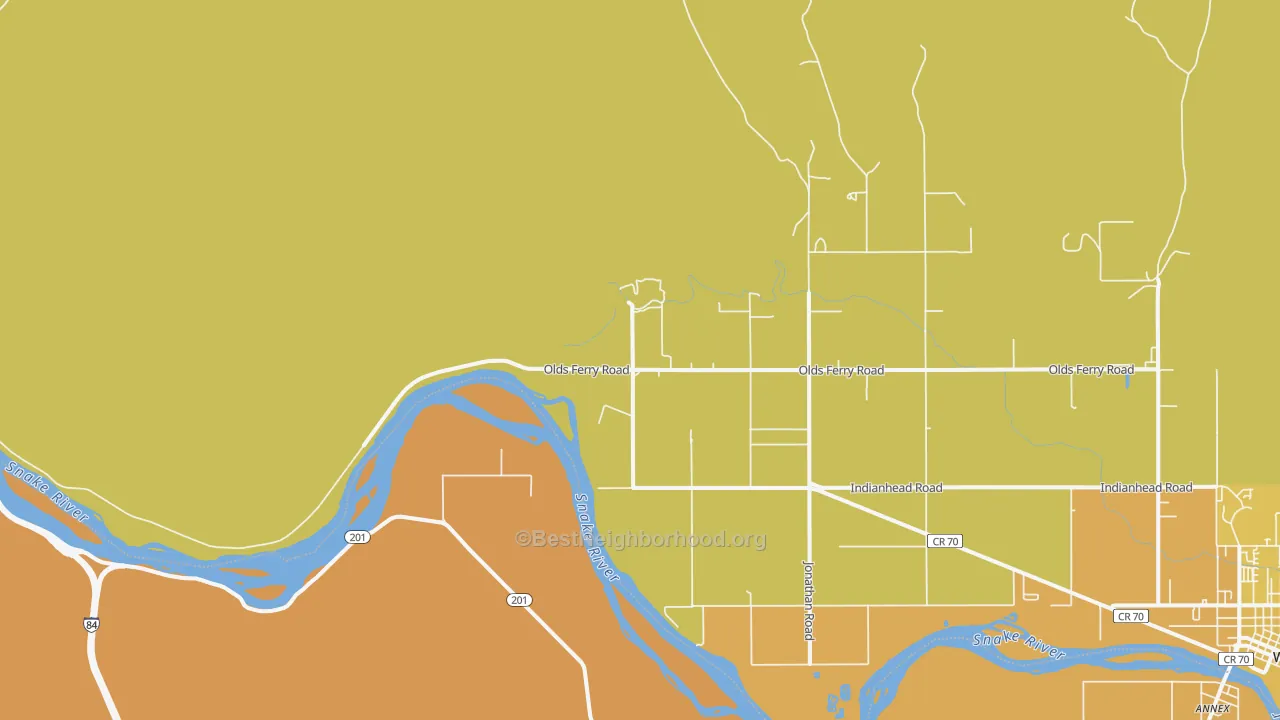 Map of the best neighborhoods in the Eaton area, with better matches in green and worse matches in red