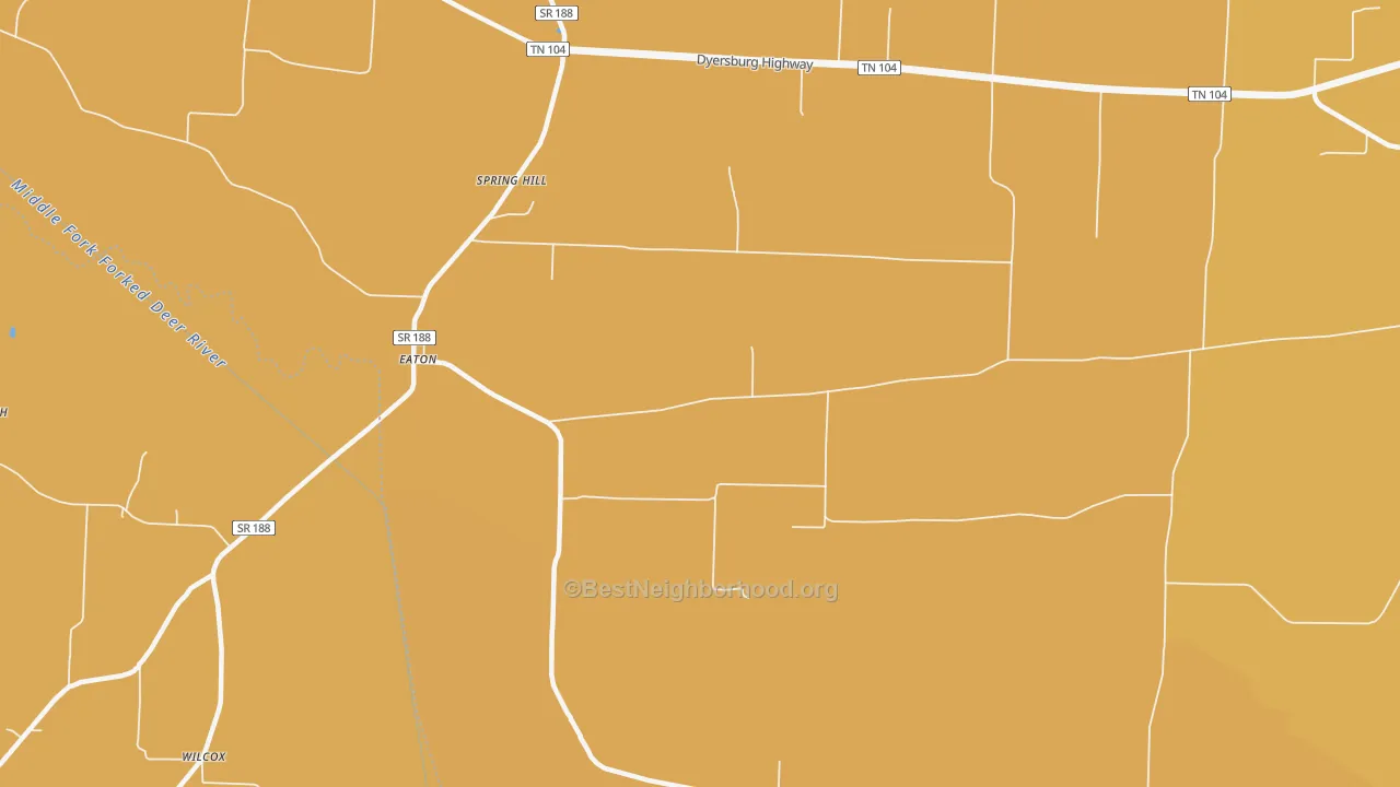 Map of the best neighborhoods in the Eaton area, with better matches in green and worse matches in red