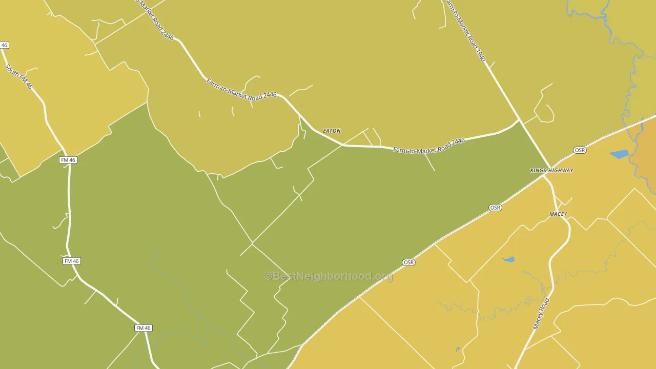 Map of the best neighborhoods in the Eaton area, with better matches in green and worse matches in red
