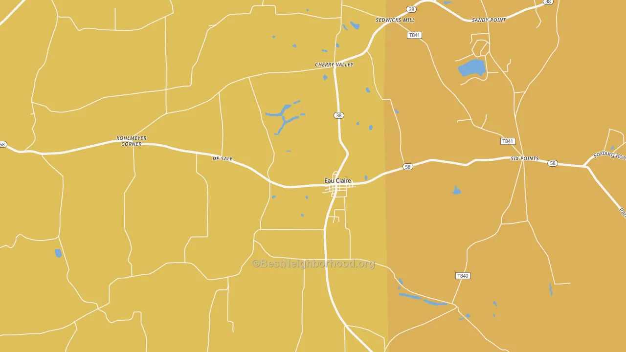 Map of the best neighborhoods in the Eau Claire area, with better matches in green and worse matches in red