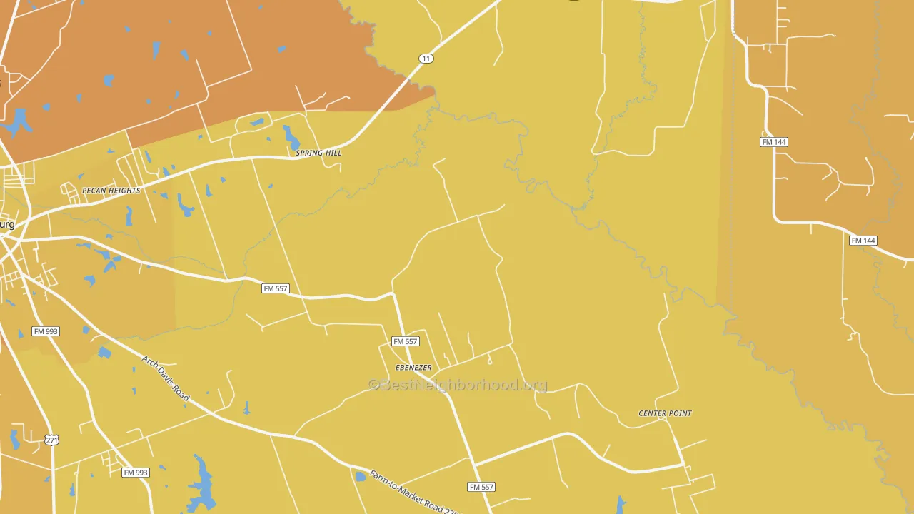Map of the best neighborhoods in the Ebenezer area, with better matches in green and worse matches in red