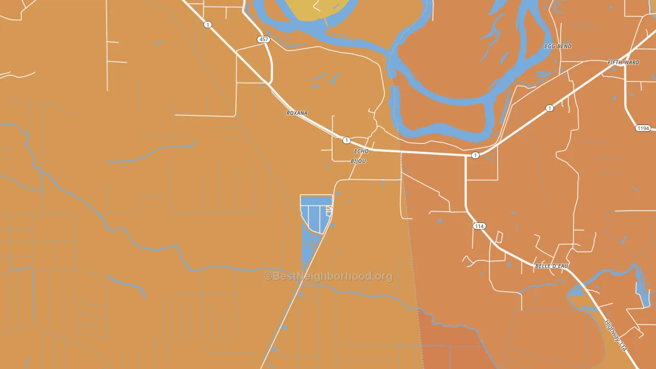 Map of the best neighborhoods in the Echo area, with better matches in green and worse matches in red