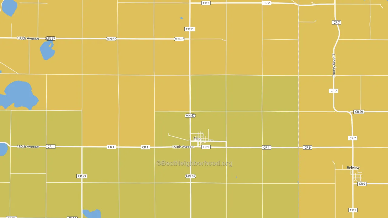 Map of the best neighborhoods in the Echo area, with better matches in green and worse matches in red