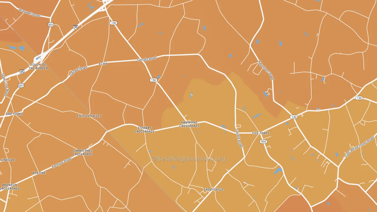 Map of the best neighborhoods in the Echo area, with better matches in green and worse matches in red