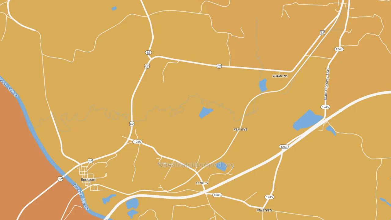 Map of the best neighborhoods in the Echols area, with better matches in green and worse matches in red
