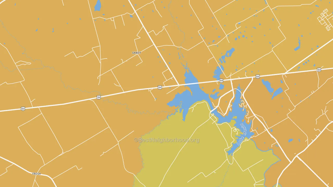 Map of the best neighborhoods in the Echols area, with better matches in green and worse matches in red