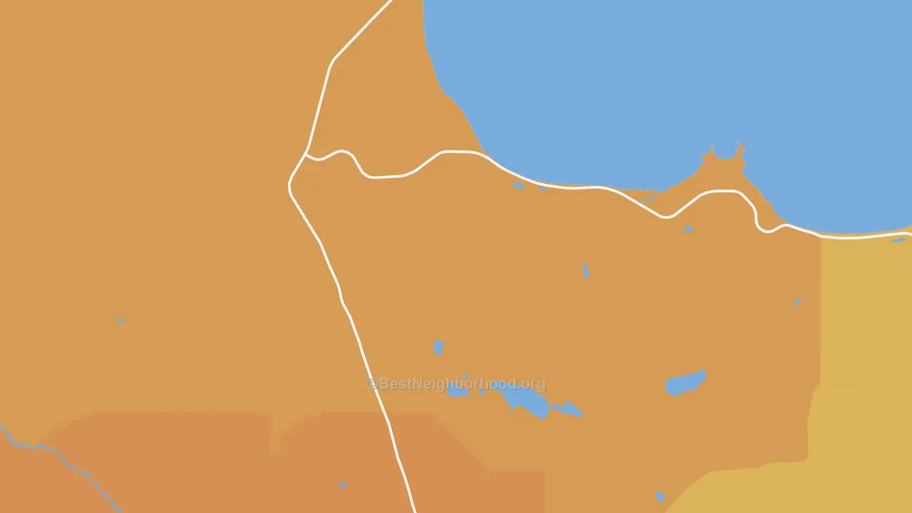 Map of the best neighborhoods in the Eckerman area, with better matches in green and worse matches in red