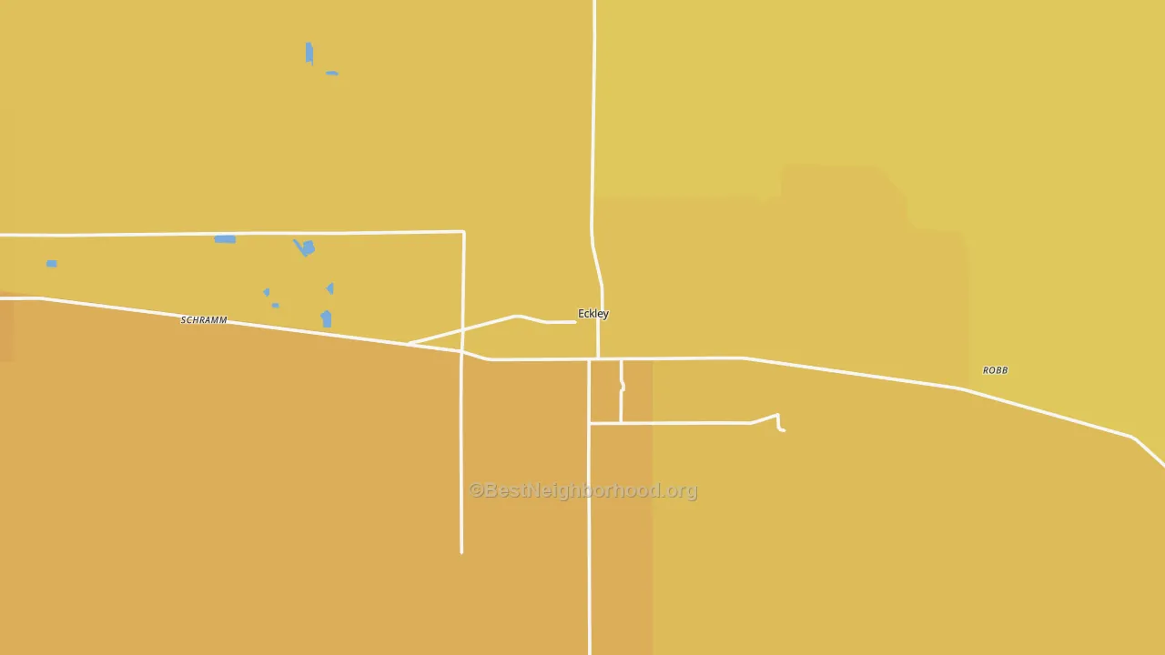 Map of the best neighborhoods in the Eckley area, with better matches in green and worse matches in red