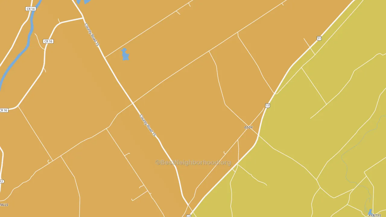 Map of the best neighborhoods in the Eddy area, with better matches in green and worse matches in red