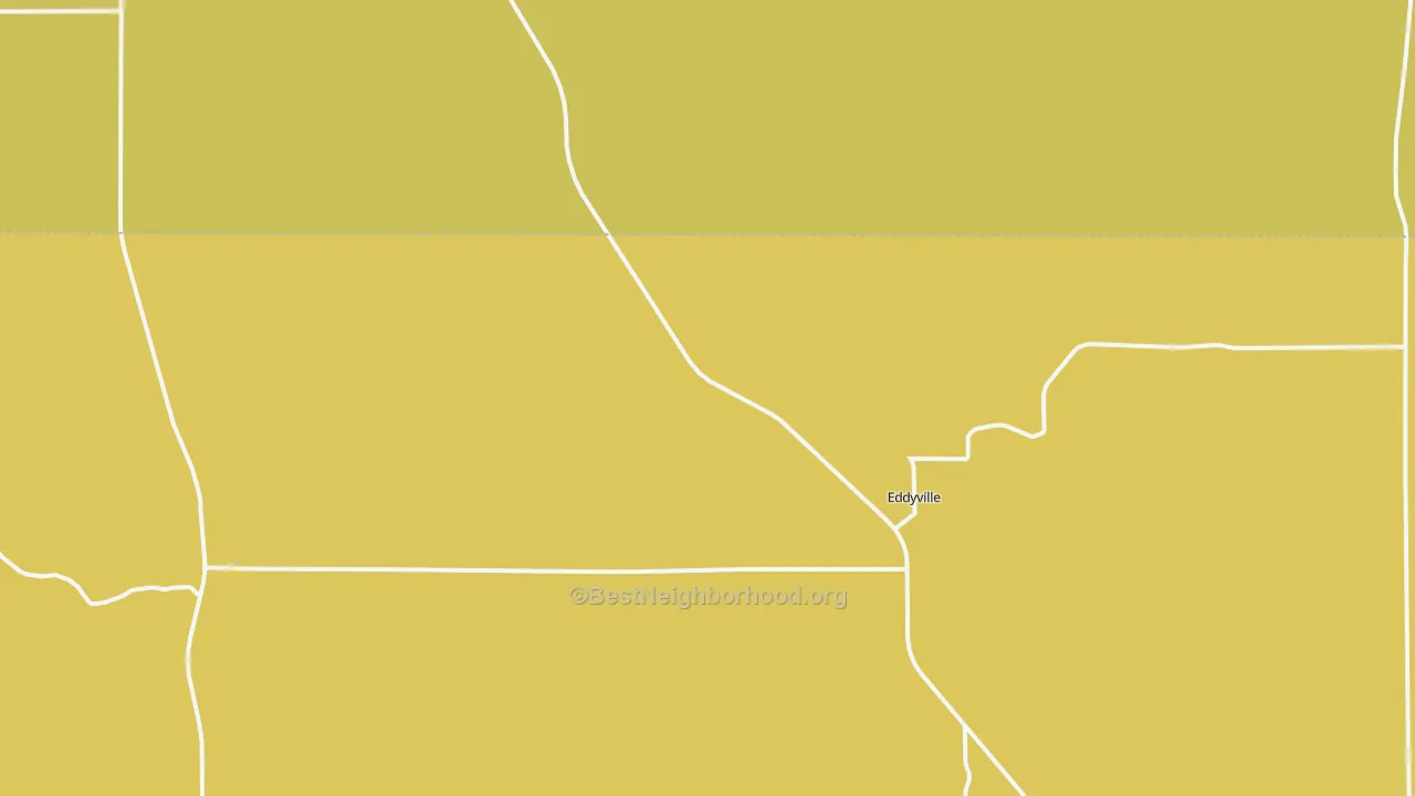 Map of the best neighborhoods in the Eddyville area, with better matches in green and worse matches in red
