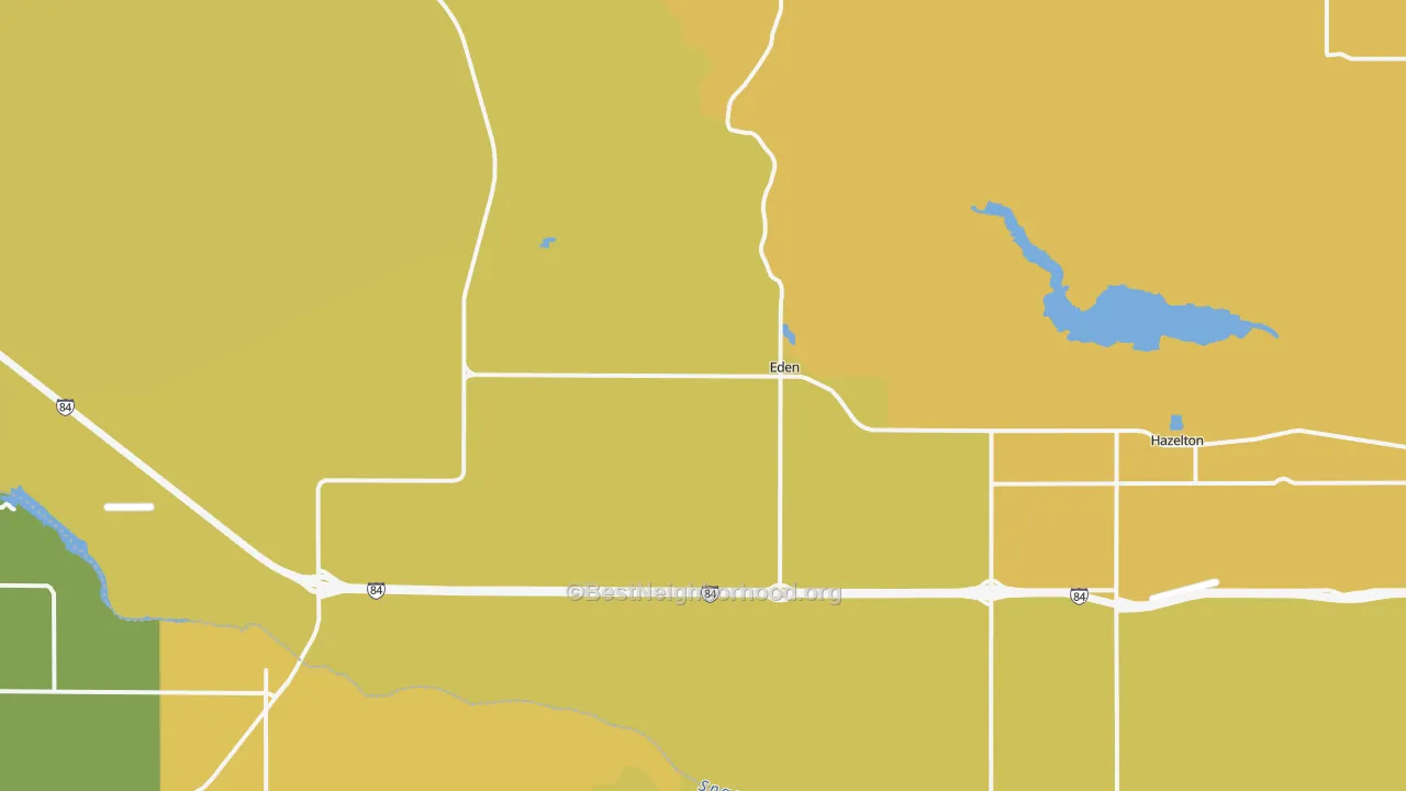 Map of the best neighborhoods in the Eden area, with better matches in green and worse matches in red