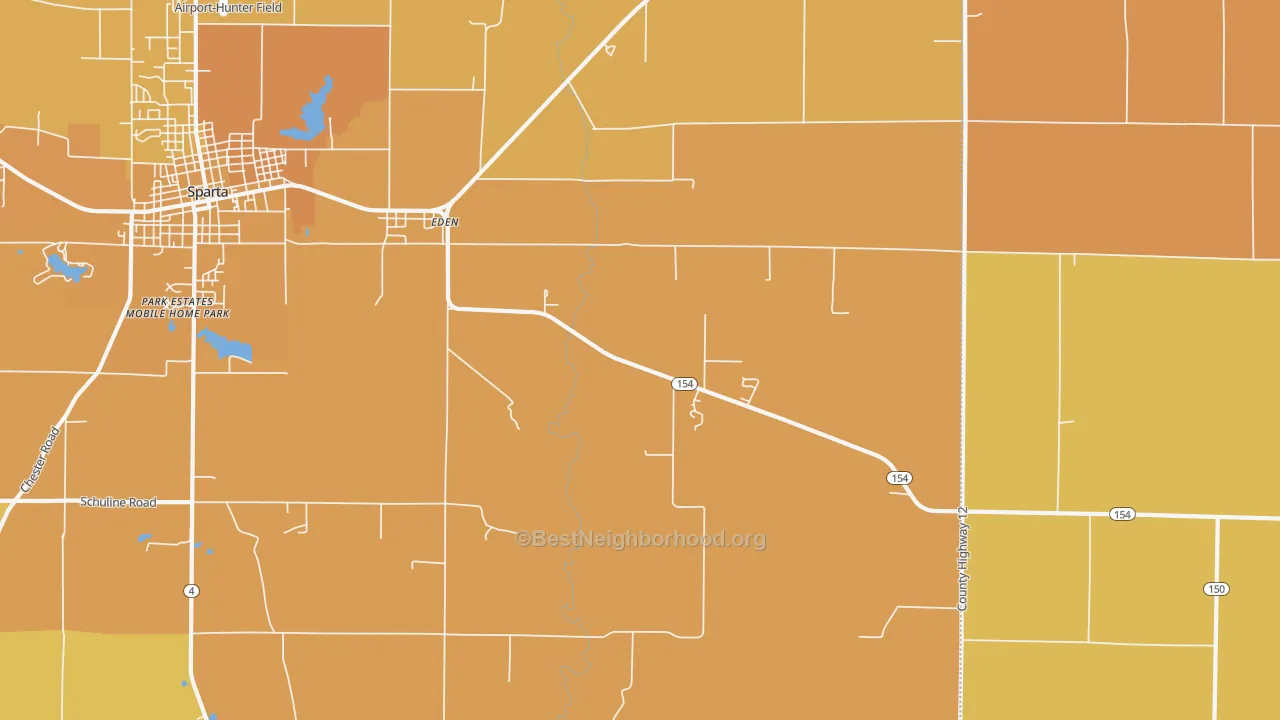 Map of the best neighborhoods in the Eden area, with better matches in green and worse matches in red