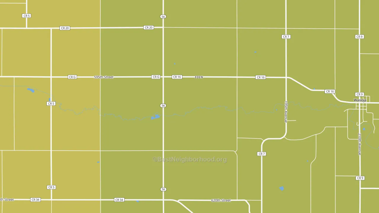 Map of the best neighborhoods in the Eden area, with better matches in green and worse matches in red