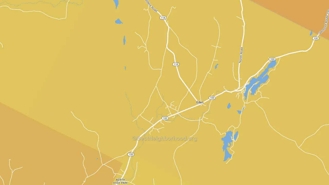 Map of the best neighborhoods in the Eden area, with better matches in green and worse matches in red