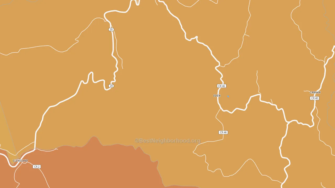 Map of the best neighborhoods in the Eden area, with better matches in green and worse matches in red