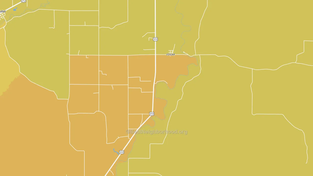 Map of the best neighborhoods in the Edgar area, with better matches in green and worse matches in red