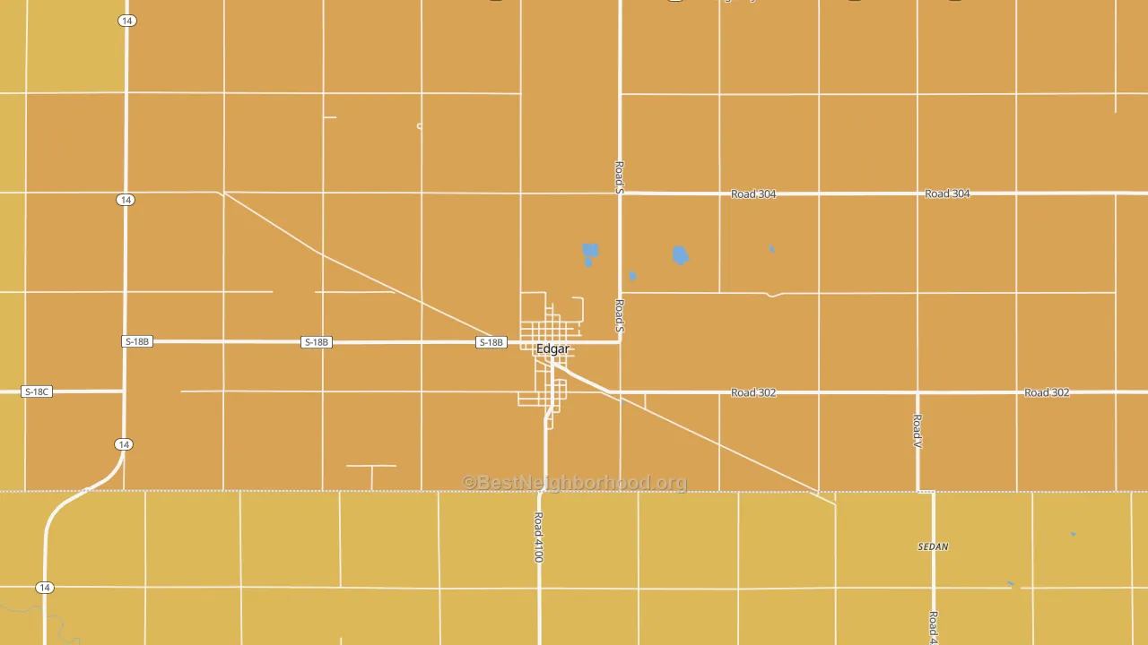 Map of the best neighborhoods in the Edgar area, with better matches in green and worse matches in red