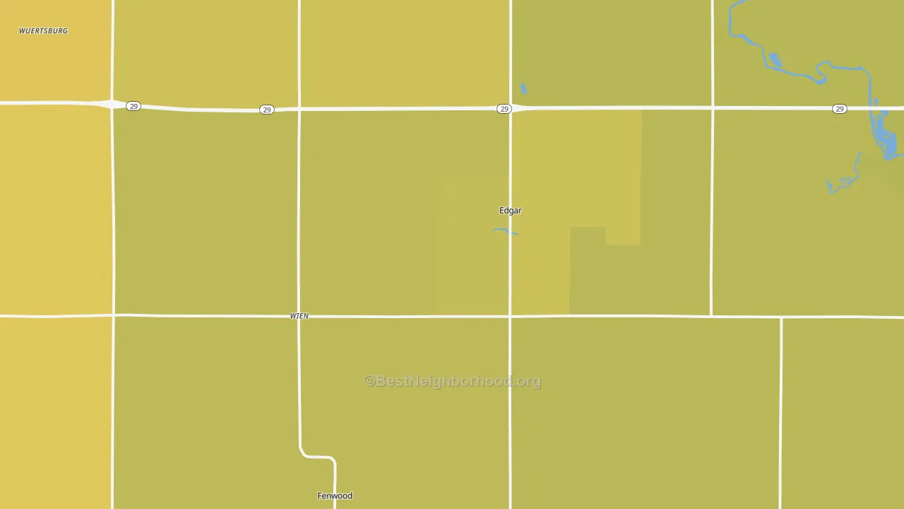 Map of the best neighborhoods in the Edgar area, with better matches in green and worse matches in red