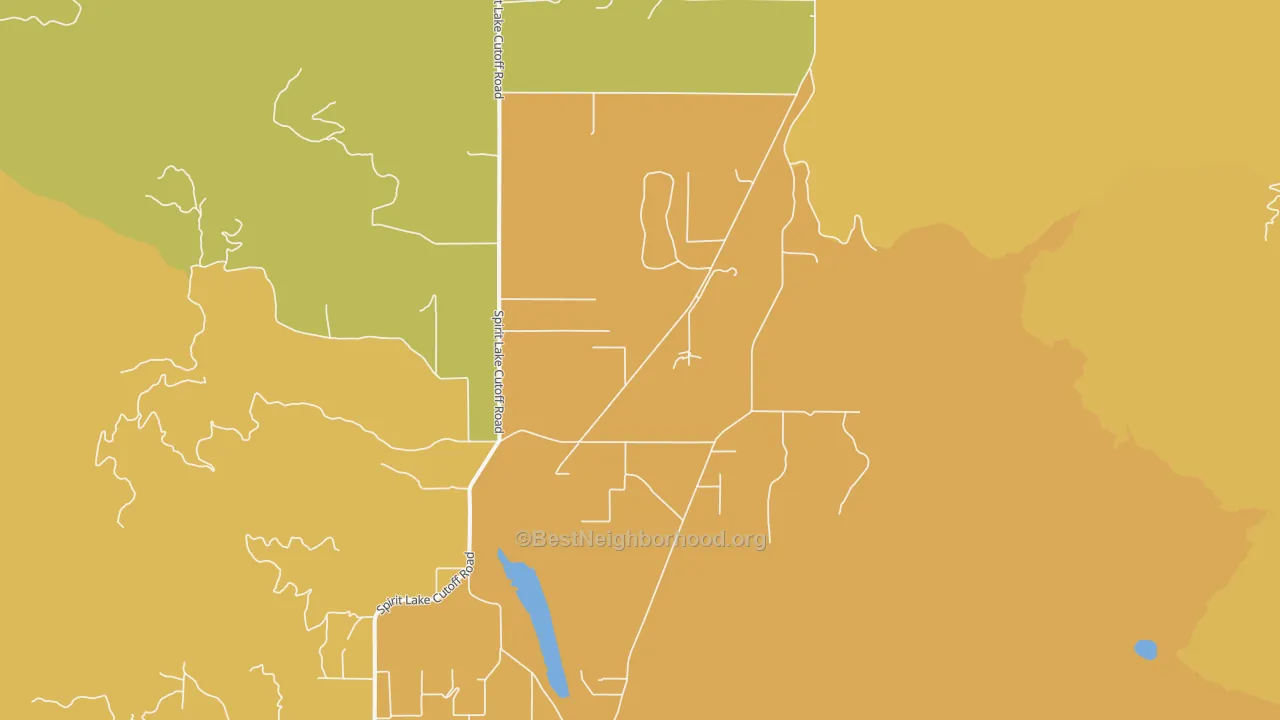 Map of the best neighborhoods in the Edgemere area, with better matches in green and worse matches in red