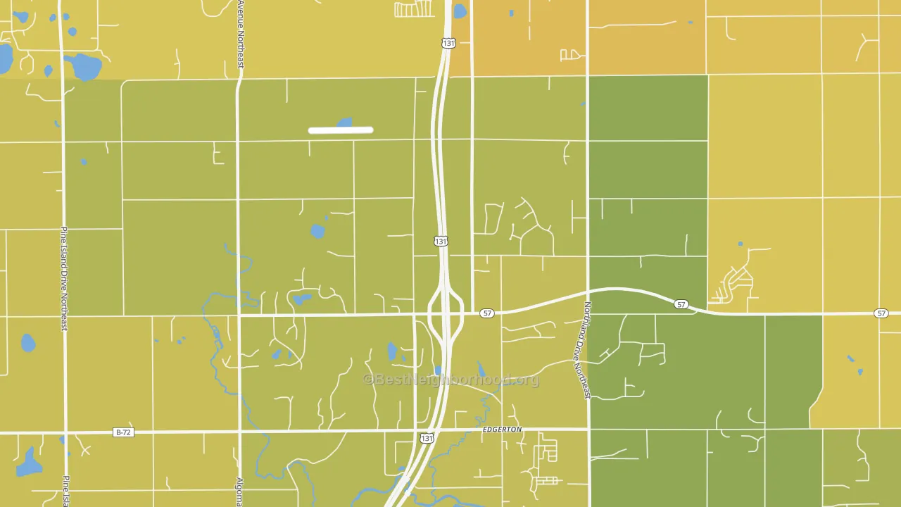 Map of the best neighborhoods in the Edgerton area, with better matches in green and worse matches in red