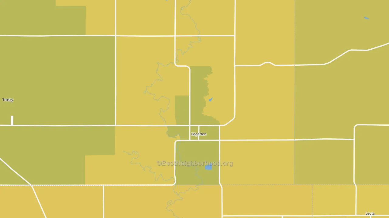 Map of the best neighborhoods in the Edgerton area, with better matches in green and worse matches in red