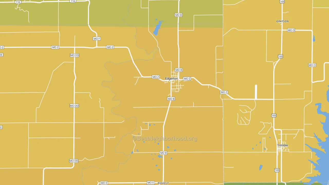 Map of the best neighborhoods in the Edgerton area, with better matches in green and worse matches in red