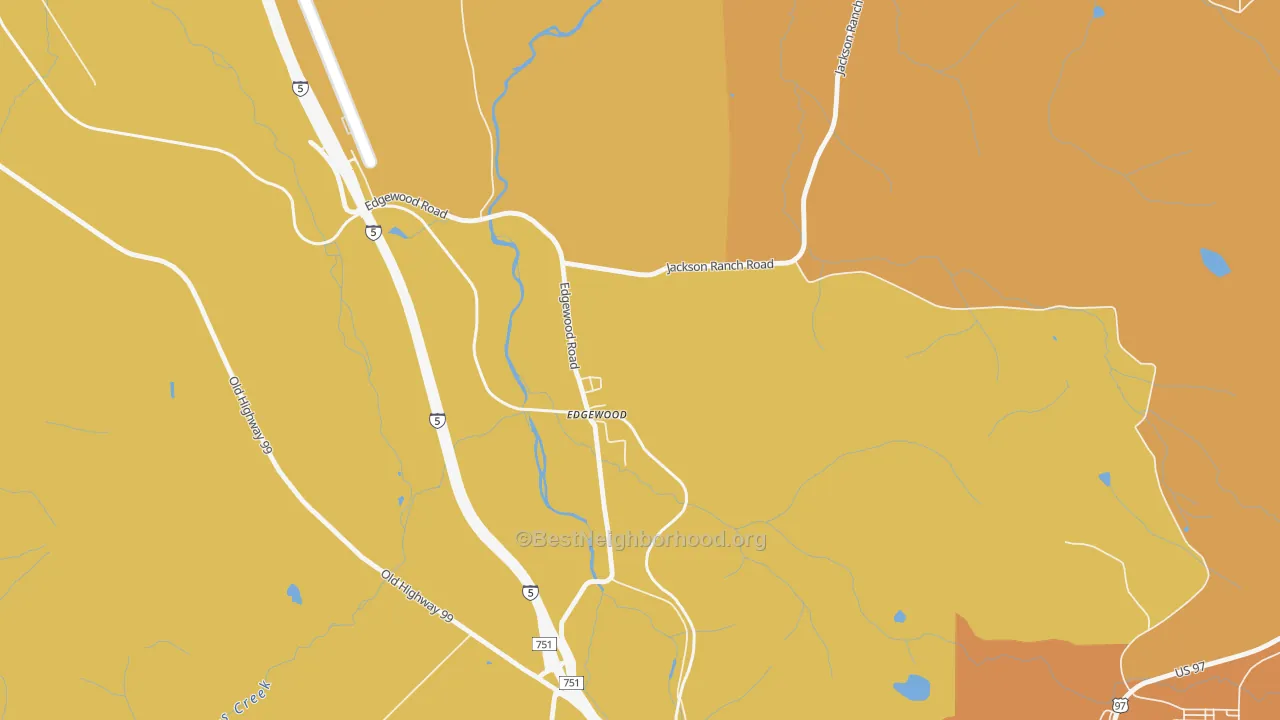 Map of the best neighborhoods in the Edgewood area, with better matches in green and worse matches in red