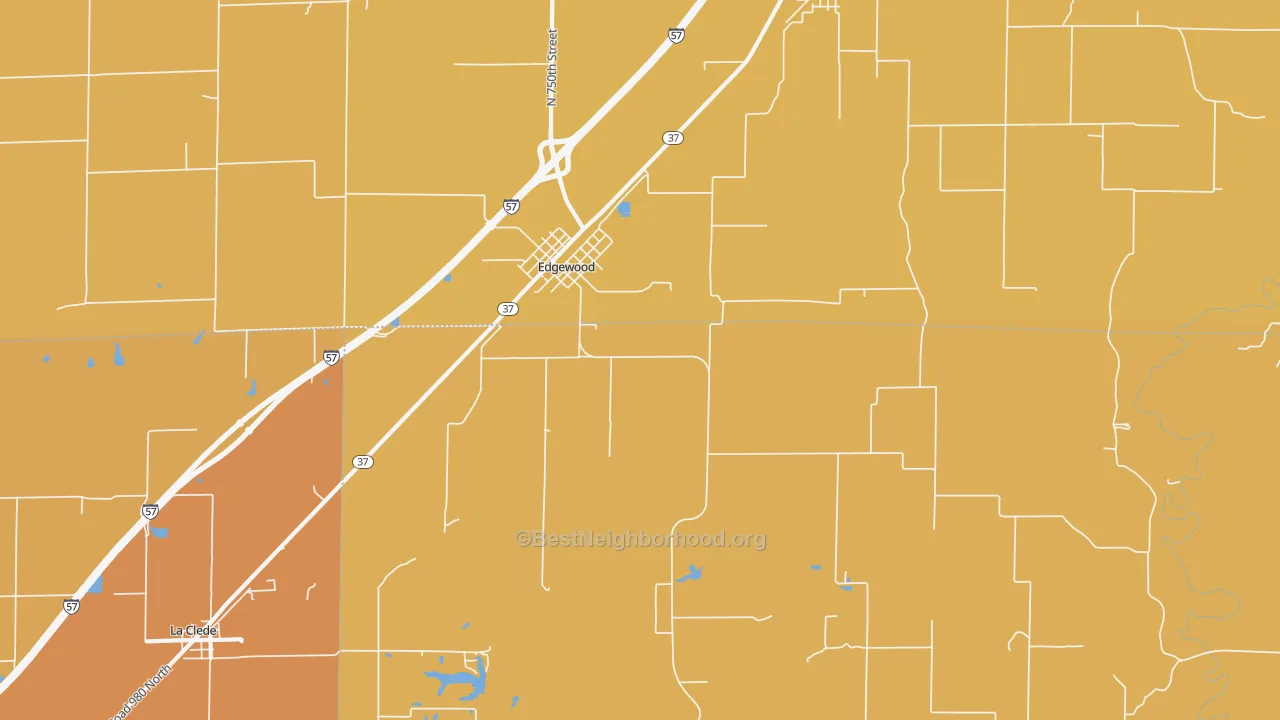Map of the best neighborhoods in the Edgewood area, with better matches in green and worse matches in red