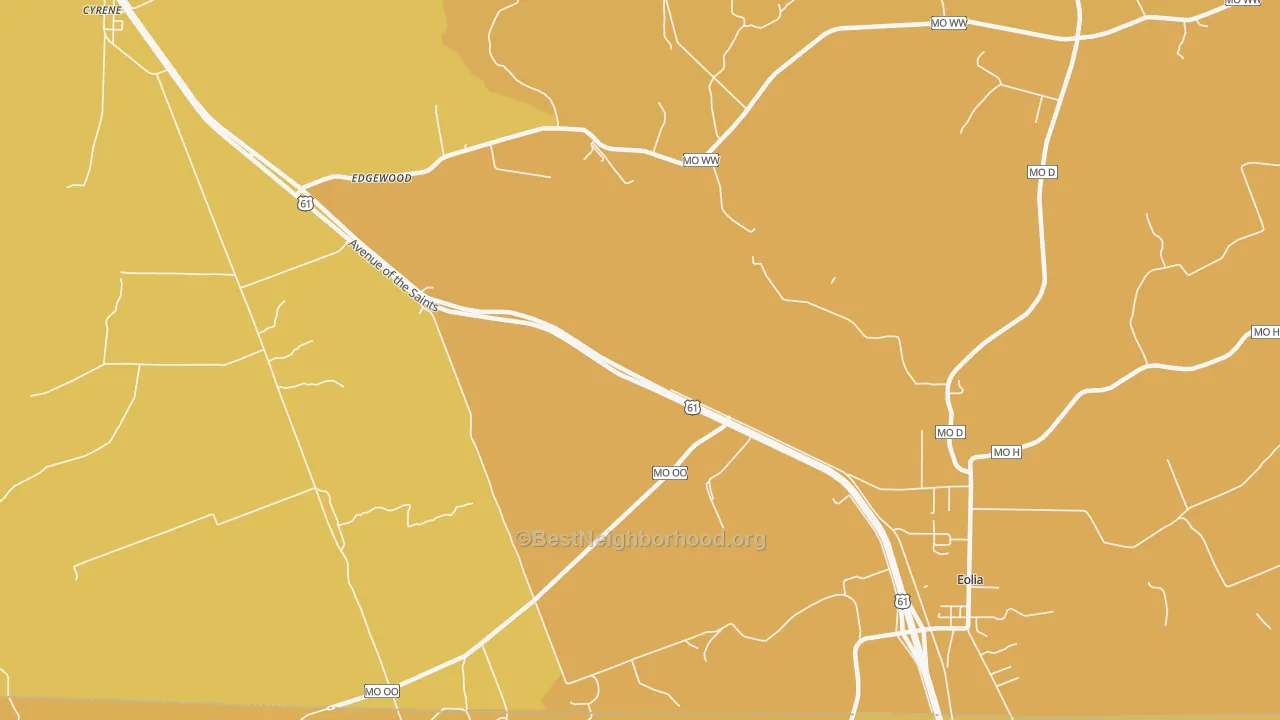 Map of the best neighborhoods in the Edgewood area, with better matches in green and worse matches in red