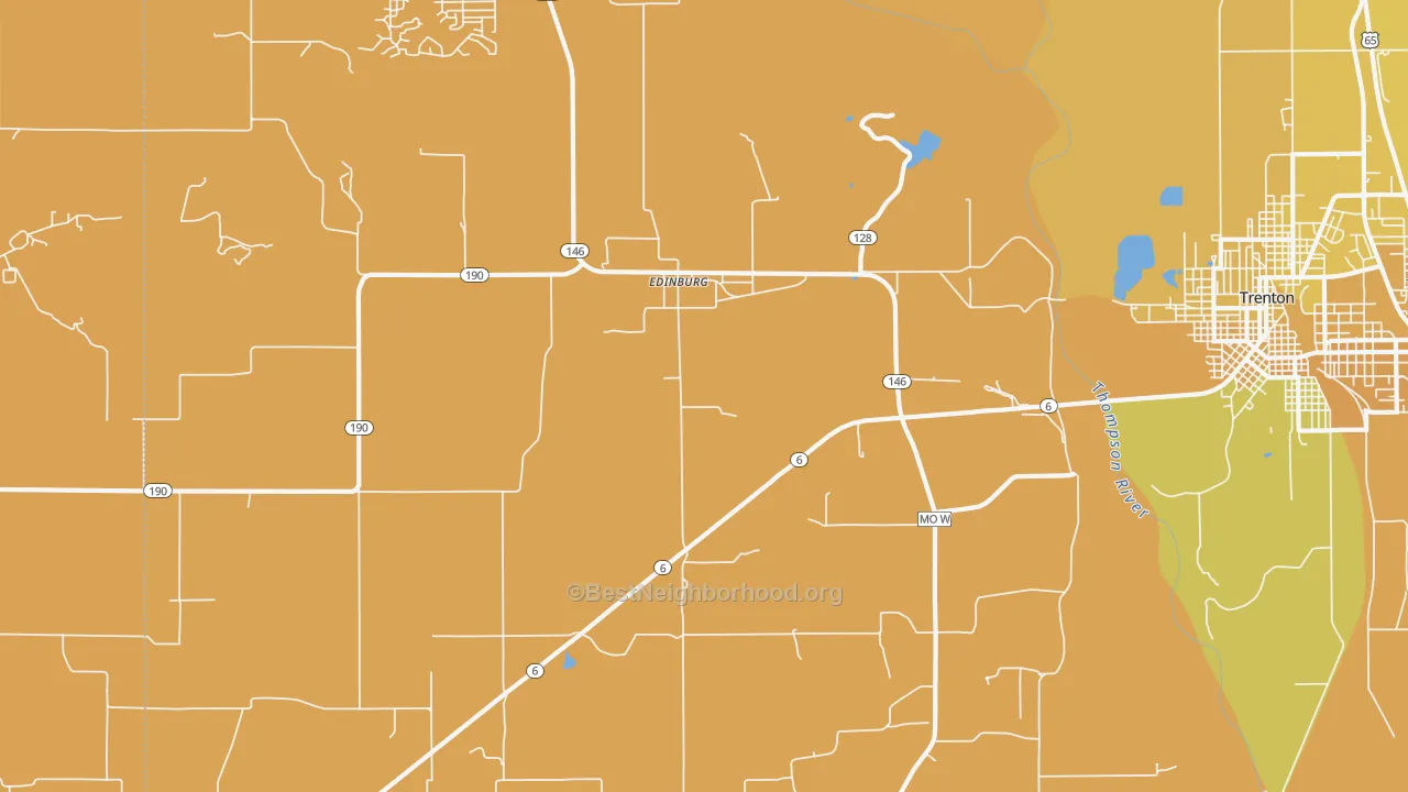 Map of the best neighborhoods in the Edinburg area, with better matches in green and worse matches in red