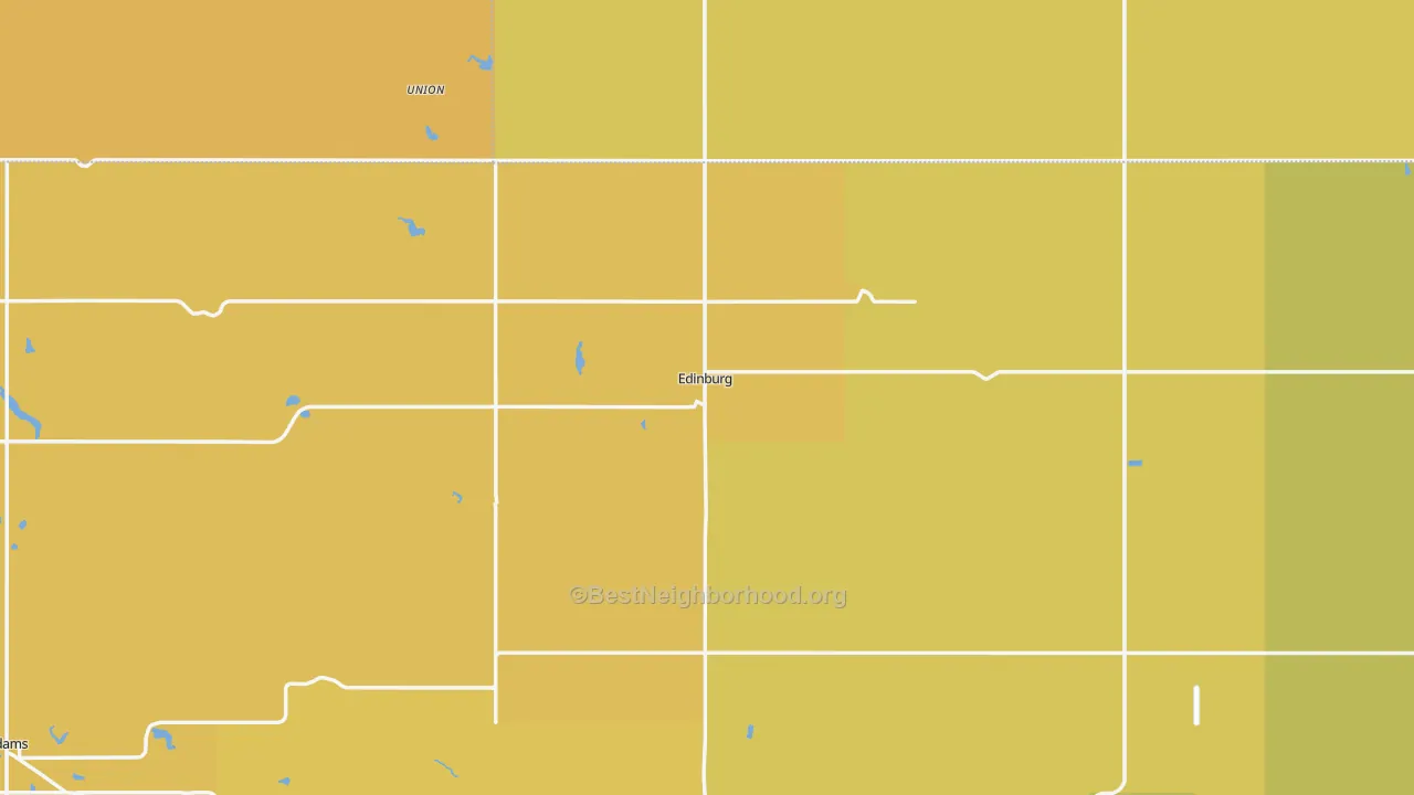 Map of the best neighborhoods in the Edinburg area, with better matches in green and worse matches in red