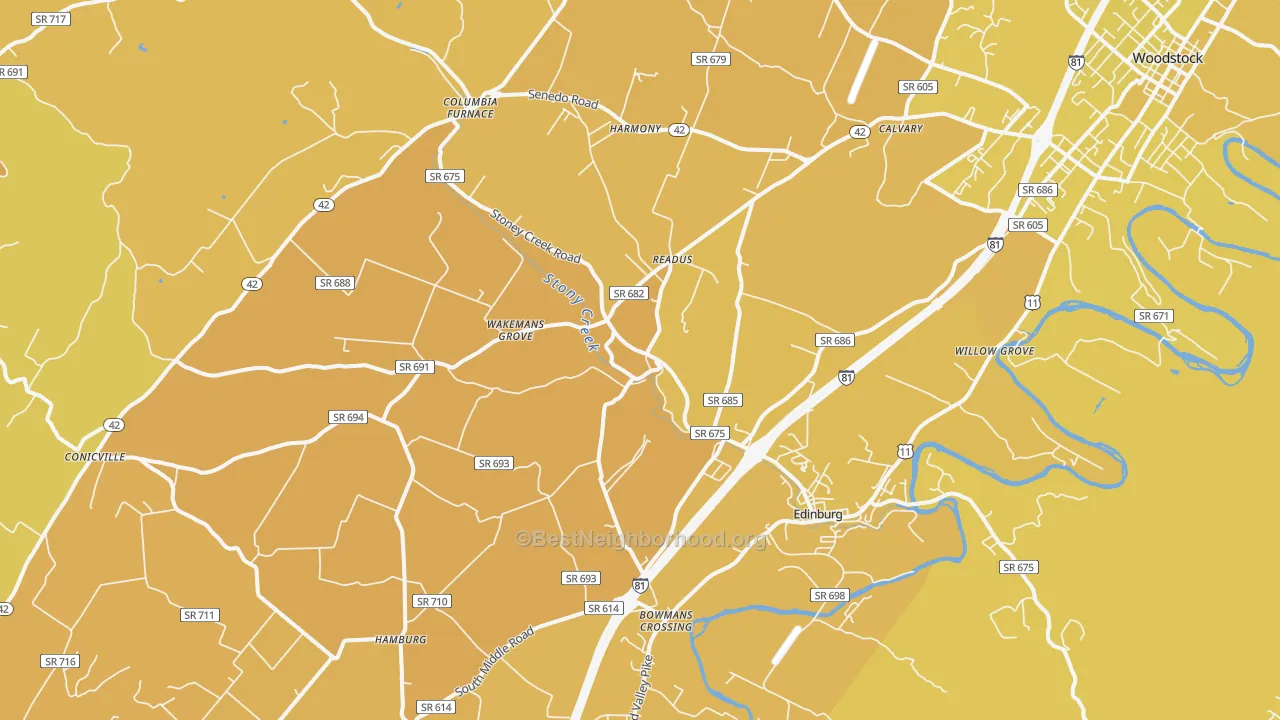 Map of the best neighborhoods in the Edinburg area, with better matches in green and worse matches in red