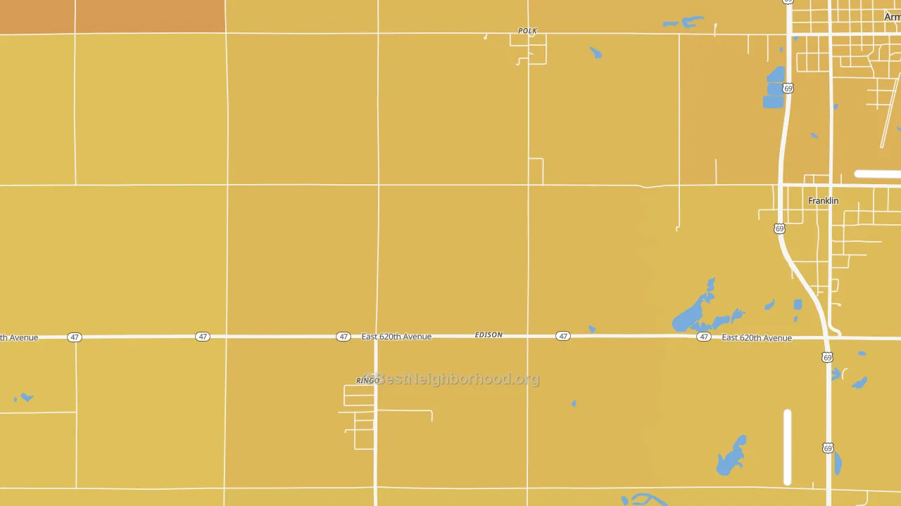 Map of the best neighborhoods in the Edison area, with better matches in green and worse matches in red