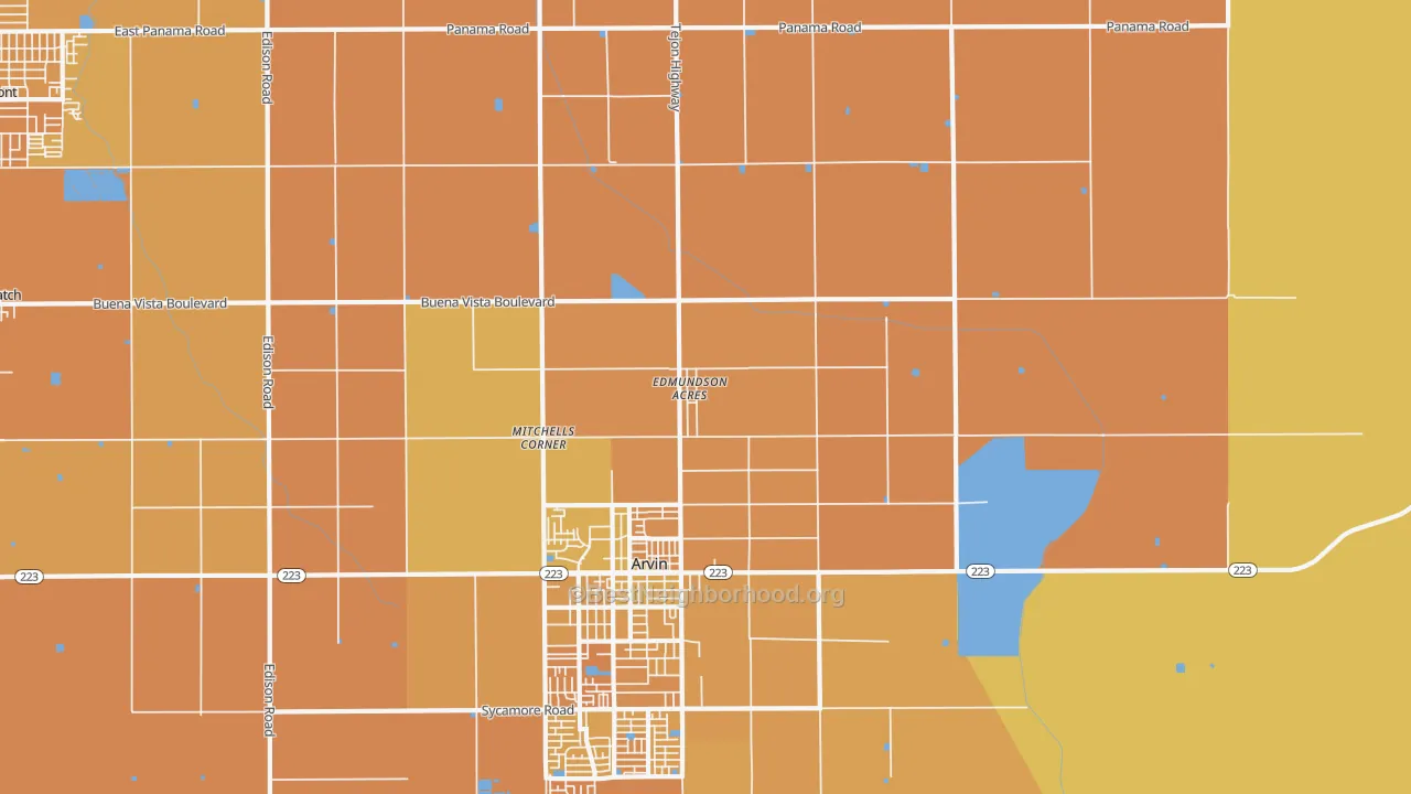 Map of the best neighborhoods in the Edmundson Acres area, with better matches in green and worse matches in red