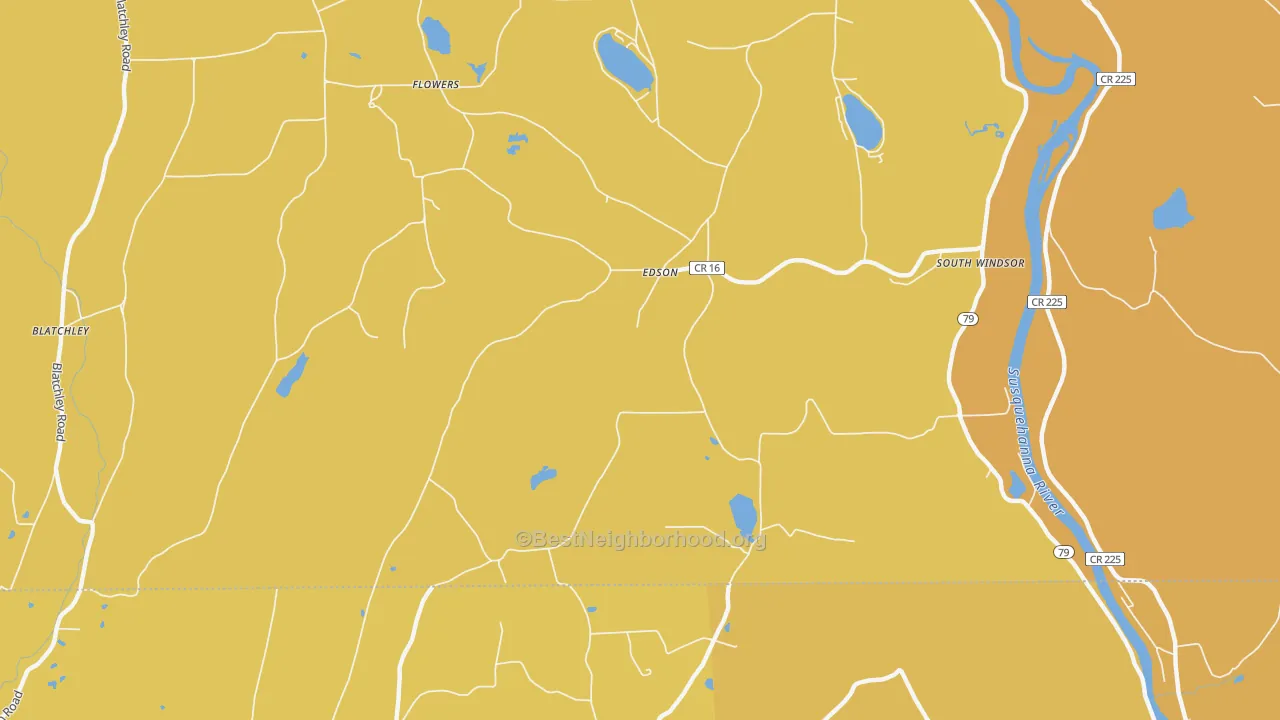 Map of the best neighborhoods in the Edson area, with better matches in green and worse matches in red
