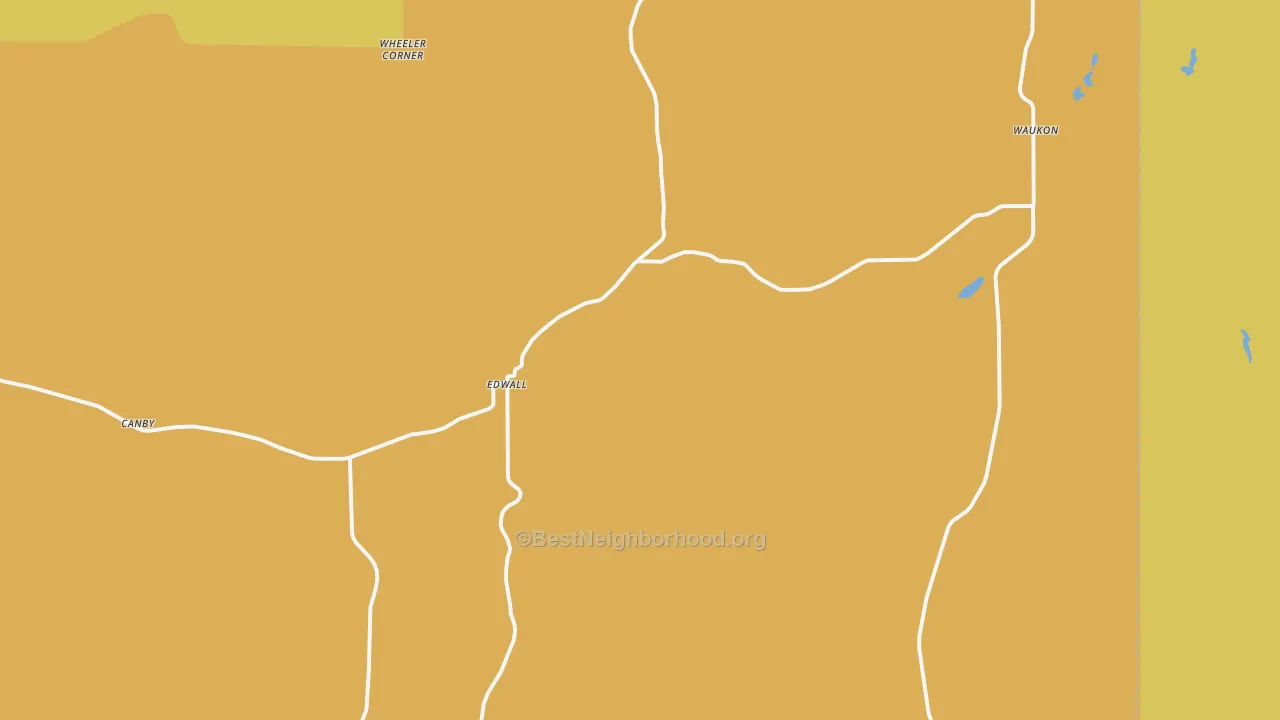 Map of the best neighborhoods in the Edwall area, with better matches in green and worse matches in red